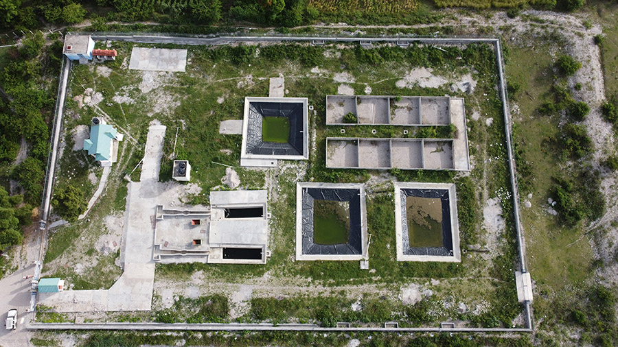 An aerial photo of a water treatment facility